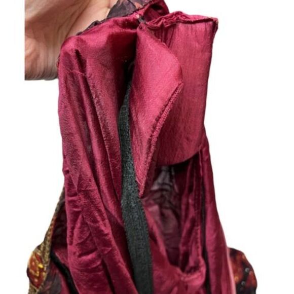 JUDITH ANN CREATIONS Xs SILK FLOWER PRINT BEAD & SEQUINS DRESS Burgundy Modest - Picture 11 of 12